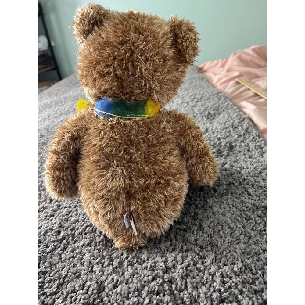Gund Bearessence 4890 Teddy Bear Brown Shaggy Plush Rainbow Ribbon 12 Inch